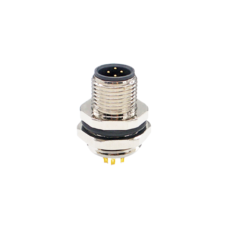 M12 4pins A code male straight rear panel mount connector PG9 thread,unshielded,solder,brass with nickel plated shell